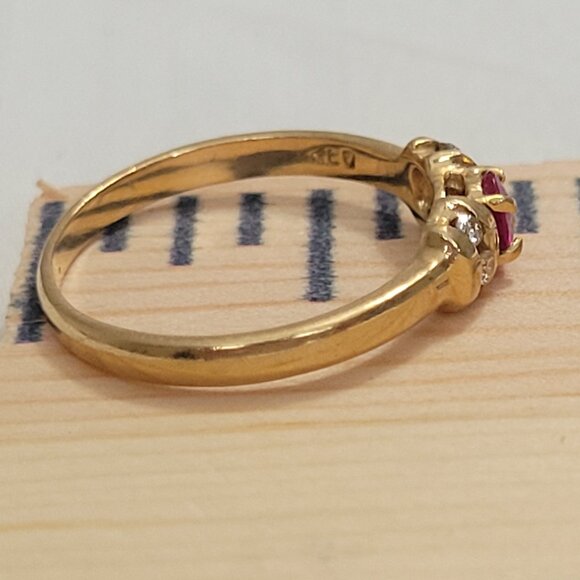 Ruby Diamond 14k Yellow Gold Ring Womens - Picture 10 of 11